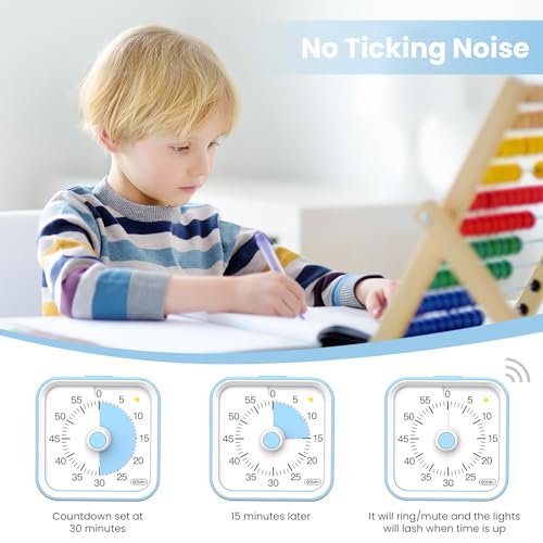 Visual Timer for Kids, Cute Timer with Pause Function, Blue | Time Management for Classroom, ADHD, Kitchen, Toddlers, Study, Alarm 3 Volume Levels, Light Indicator, Easy to Use - color: Blue
