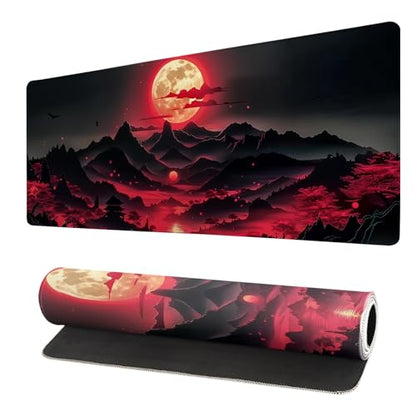 Extended Gaming Mouse Pad, Large Desk Mat XL Anime Mouse Pad Waterproof with Stitched Edges, Non-Slip Desktop Pad for Home and Office, Level Up Your 31.5x11.8 Inch (Darkness Red Moon3) - color: Darkness Red Moon3
