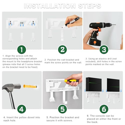 Wall Mount Kit with Detachable 2 Controller Holder & Headphone Hanger, Mount On The Wall Or On The Back Of The TV, Wall Mount Compatible with PS4, White - color: White