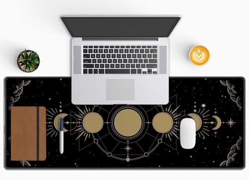 Moon Phase Extended Big Mouse Pad Large,XL Gaming Mouse Pad Desk Pad,31.5x11.8inch Long Computer Keyboard Mouse Mat Mousepad with 3mm Non-Slip Base and Stitched Edge for Home Office Work - color: Moon phase