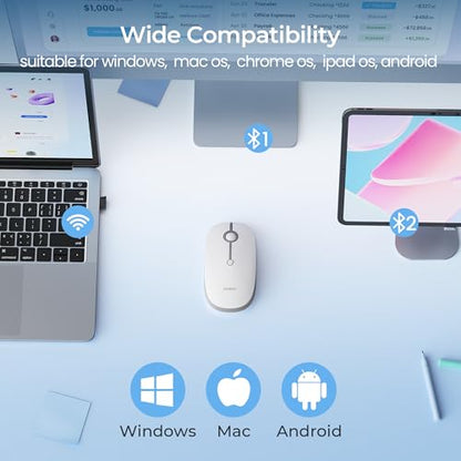 seenda MOU001 Bluetooth Wireless Mouse for Laptop,Slim Computer Mice,Silver | Rechargeable Computer mouse with USB and dual Bluetooth, 3-level DPI and quiet clicks for Windows, Macbook, iPad and Travel. - color: Silver