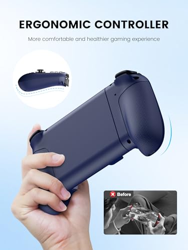 Mocagen MC1 Phone Controller for iPhone & Android – Ergonomic Grip, Low Latency, Case Friendly, Bluetooth Mobile Controller with Hall Effect Joysticks, Portable Travel Companion for Car/Leisure(Blue) - color: Blue