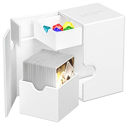 Ultimate Guard Flip'n'Tray 100+, Deck Case for 100 Double-Sleeved TCG Cards + Dice Tray, White, Independent Magnetic Closure & Microfiber Inner Lining - color: White