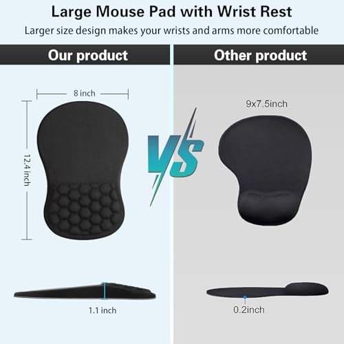Canjoy Mouse Pad with Wrist Rest, Ergonomic Wrist Support with Massage | Ergonomic Massage Design & Relax and Relieve Fatigue & Non-Slip & PU Base, Comfortable Computer Mousepad for Office Home - color: Black Wrist Rest