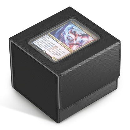 Kabinka MTG Deck Box with Window, Commander Deck Box for Trading Cards, Holds 110+ Double Sleeved Cards, Fits TCG CCG EDH (Black) - color: Black Gray