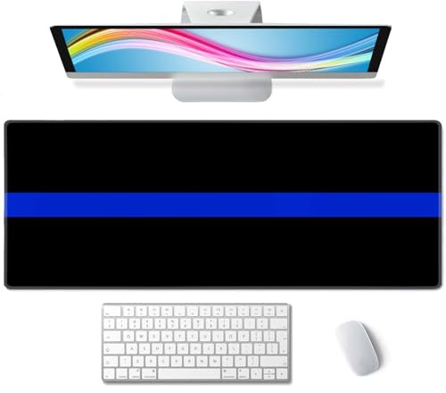 Extended Gaming Mouse Pad Big, Thin Blue Line Long Mouse Pad Large, 31.5x11.8in Non-Slip Rubber Base Black Mousepad, Stitched Edges Keyboard Mouse Mat Desk Pad - color: Thin Blue Line