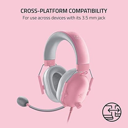 Razer BlackShark V2 X Gaming Headset, 50mm Drivers, Quartz Pink - color: Quartz Pink, size: 3.5 mm, style: PC