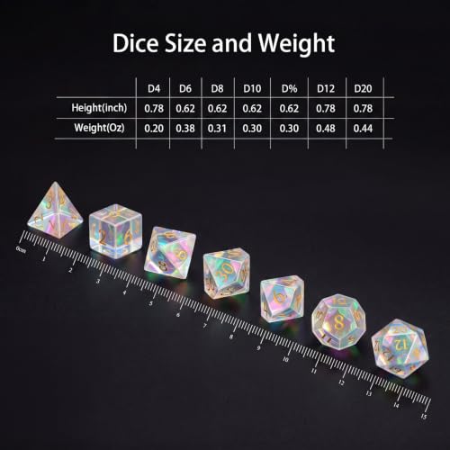 LUCKY-M Rainbow Gemstone Dice DND Dungeons and Dragons Dice Set Handmade RPG Dice D&D Accessories Gift Natural Stone Dice (Rainbow Mirror Crack) - color: 8.rainbow Mirror Crack