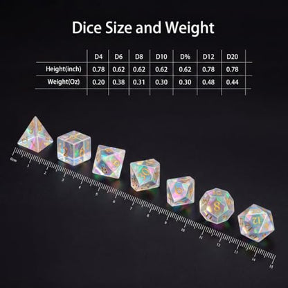 LUCKY-M Rainbow Gemstone Dice DND Dungeons and Dragons Dice Set Handmade RPG Dice D&D Accessories Gift Natural Stone Dice (Rainbow Mirror Crack) - color: 8.rainbow Mirror Crack