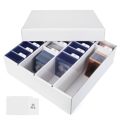 Trading Card Storage Box, 4 Row 3200 Count Collector Cards Box with Divider, White Corrugated Cardboard Compatible with Top Loader Organizer Sorting Tray Box for Sports Cards, MTG, TCG Cards (1-Pack) - size: 1-Pack