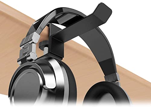 Metal Headphone Headset Holder Hanger with Under Desk Design Mount Clamp Clip Grip - Hooks onto Surface Without Glue Or Mess - Fits Headphones