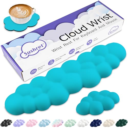 Sushret Cloud Wrist Rest Keyboard, Cloud Keyboard Wrist Pad Set with PU Leather Memory Foam, Cute Arm Rest for Palm Support, PC/Gaming Desk Accessories/Office Setup/Computer Hand Cushion - Scuba Blue - color: 08 Scuba Blue, size: Tenkeyless