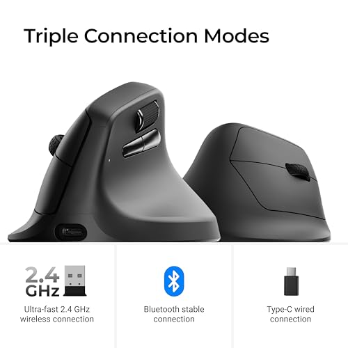 Keychron M5 Wireless Ergonomic Mouse, Compact Vertical Mice with Thumb Wheel, Silent Clicks, 2.4 GHz/Bluetooth/Wired Rechargeable, Customizable Buttons, for Laptop macOS/Windows - Black - size: PixArt 3311 (1K Polling Rate)