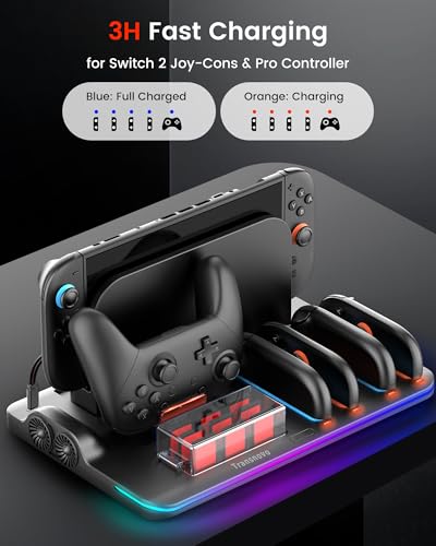 Cooling Fan Pro Controller & Joycons Charger and TRANSNOVO Handheld Controller for Nintendo Switch 2