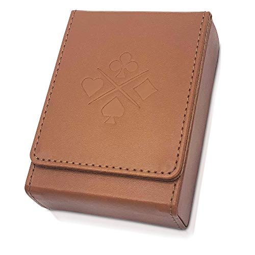 Single Deck Leather Playing Card Case/Holder - Fits Poker and Bridge size cards (Brown) - color: Brown
