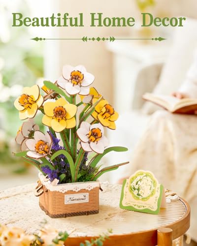 Rowood 3D Puzzles for Adults,Mother's Day DIY Wooden Flower Narcissus Craft Kit,Artificial Flower Botanical Collection,Christmas Birthday Decoration Centerpiece for Table - style: Narcissus