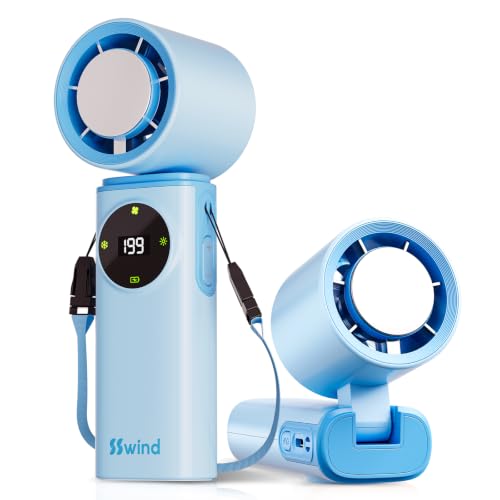6000mAh Portable Handheld Fan with Ice Cooling, 199 Levels Stepless Speed, 20H Long Battery Life, 20000RPM Turbo Fan Rechargeable Personal Mini Fan for Travel, Outdoor, Makeup (Blue) - color: Blue