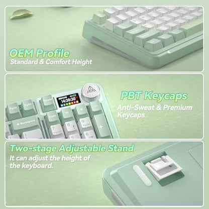 SOLAKAKA A99 Pro Wireless Mechanical Keyboard with BT5.0/2.4GHz/USB-C, LCD Screen & Metal Knob, Gasket-Mounted Gaming Keyboard, Full Hot-Swappable, RGB Creamy Keyboard for Win/Mac - color: MintGreen