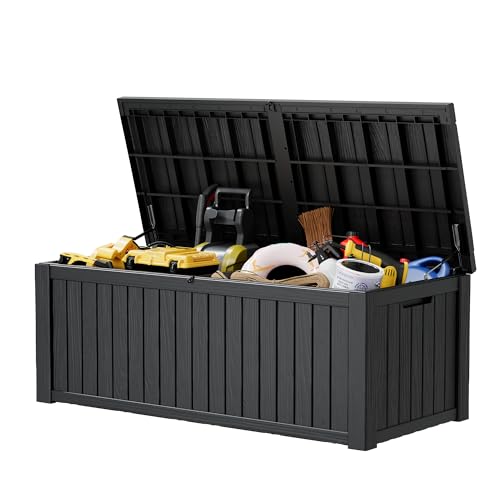 Outdoor Storage Box, Resin Deck Boxes Indoor and outdoor, Waterproof Storage Box Lockable Lid (Black,200 Gallon) - color: Striped Black, style: 200 Gallon