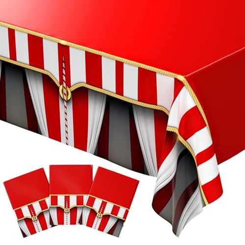 Blue Orchards Carnival Tablecover (Pack of 3) - 108" x 54" XL - Immersive Circus Decorations, Carnival Backdrop and Accent, Gift Wrap, School Fairs & Festive Events, Birthday Decor, Durable Tablecloth - color: Carnival (Pack of 3)