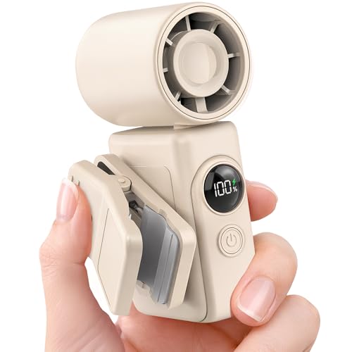 Hotsales Clip-On Portable Fan for Strollers, Handheld Turbo Fan for Travel | Small But Mighty Mini Fan, Detachable 360° Rotating Clip, LED Display, Rechargeable, Summer Outings, Gifts For Women And Men - color: Cream White, size: 1 Pack