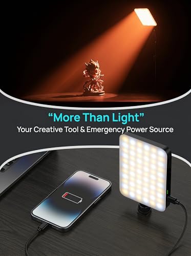 91 LED Portable Charger Selfie Light Video Conference Lighting | Clip & Camera Tripod Adapter, Rechargeable 2000mAh, CRI 96+, 4 Light Modes, For Phone iPhone Webcam Laptop Makeup - color: Matte Black