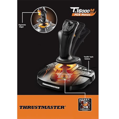 Thrustmaster T16000M FCS - Precision Combat Flight Sim Joystick - PC | Drift-free H.E.A.R.T sensors, 16 programable buttons, 8-way hat switch, 4 axes, twist rudder, integrated throttle - style: Flight Stick T16000M FCS