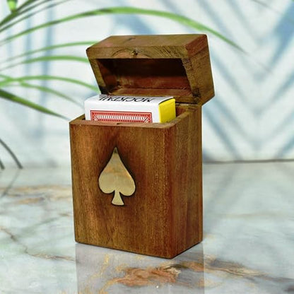 Playing Cards Holder, Handmade Wooden Card Storage Box with Brass Inlay Design, Anniversary Birthday Gifts "Made in India" (Design 3) - color: Design 3