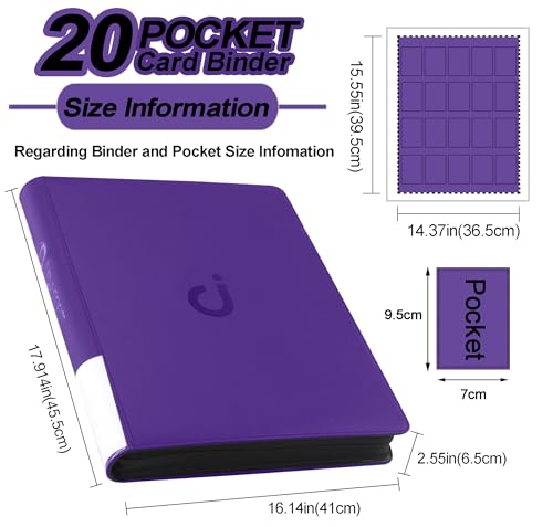 Premium 2000 Pocket Card Binder - 20 Pocket Trading Card Binder with Sleeves Fits 2000 Cards, Ringless Card Album for TCG - Model A，Classic Purple - color: Classic Purple