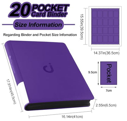 Premium 2000 Pocket Card Binder - 20 Pocket Trading Card Binder with Sleeves Fits 2000 Cards, Ringless Card Album for TCG - Model A，Classic Purple - color: Classic Purple