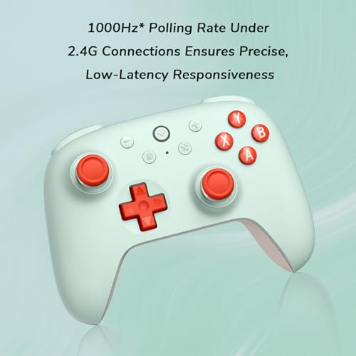 8Bitdo Ultimate 2C Wireless Controller for Windows PC & Android (Mint) | 1000Hz Polling Rate, Hall Effect Joysticks & Hall Triggers, Remappable L4/R4 Bumpers - color: Mint