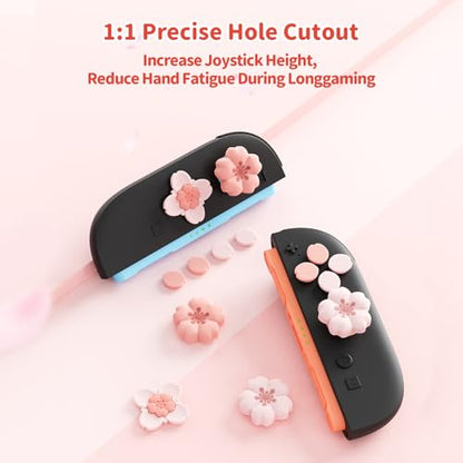 GeekShare Sakura Cross D-Pad Button Caps Thumb Grip Caps Set Compatible with Switch 2 / Switch 1, ABXY Key Buttons Sticker Cover Caps, Cherry Pink - size: Switch 2