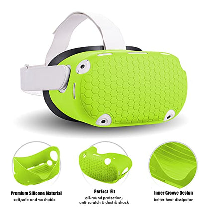 Compatible with Oculus Quest 2 Accessories, for Quest 2 VR Silicone face Cover, VR Shell Cover,for Quest 2 Touch Controller Grip Cover,Protective Lens Cover,Disposable Eye Cover. (Green) - color: Green