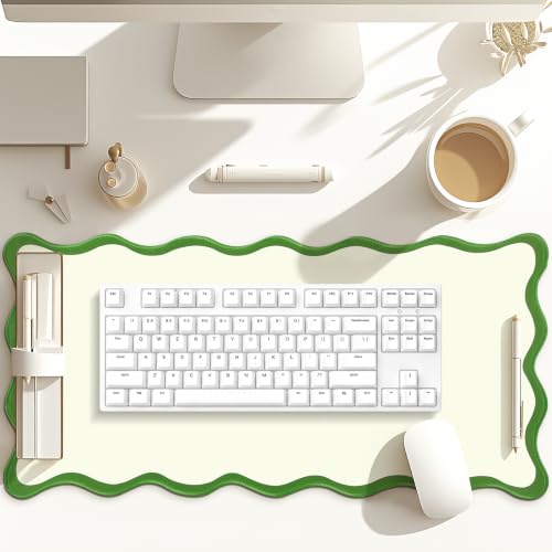 Hahafelt Scalloped Desk Mat Large Desk Pad Cute Coquette Table Mat Back to School Preppy Table Make up Pad Nonslip Graduation Gift with Stitching Waterproof Gaming(Green,31.5 x 15.8 Inches) - color: Green, size: 31.5 x 15.8 Inches