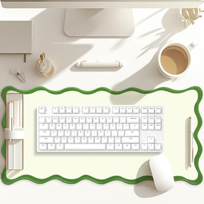 Hahafelt Scalloped Desk Mat Large Desk Pad Cute Coquette Table Mat Back to School Preppy Table Make up Pad Nonslip Graduation Gift with Stitching Waterproof Gaming(Green,31.5 x 15.8 Inches) - color: Green, size: 31.5 x 15.8 Inches