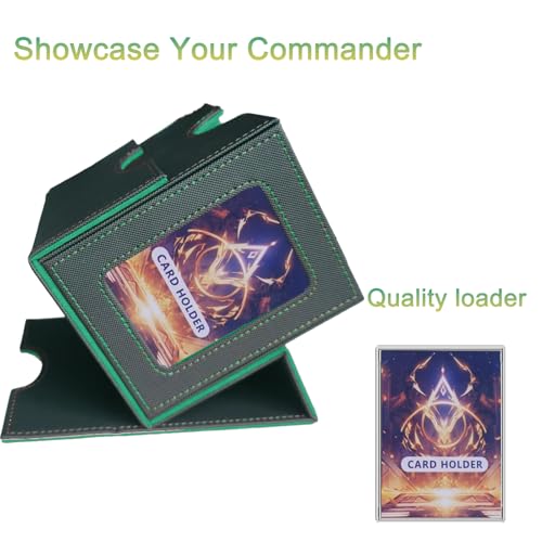 CMFYlive Card Deck Box for Commander Deck Box MTG Deck Box Fits 100 Double Sleeved Cards, Magic Commander TCG Card Storage Box with 2 Dividers,Drawstring Bag and 1 Toploader (Black/Green) - color: Black/Green