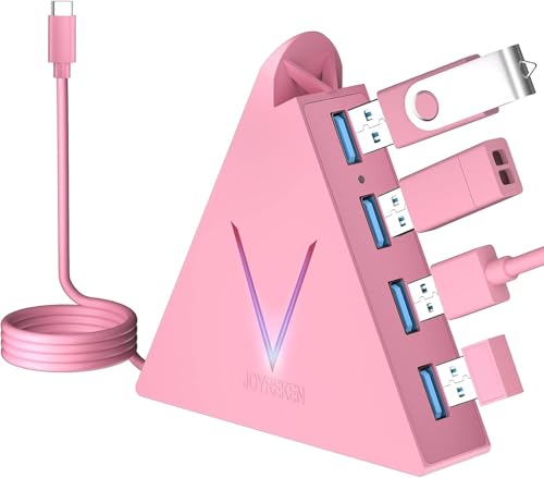 USB C Hub, Type C to 4 USB 3.0 Ports with 2 FT Extension Cables,Thunderbolt to USB Hub Adapter for iPad Pro/Air, MacBook Pro, Mac mini, iMac, Surface,XPS, Mouse, External Hard Drives(Pink) - color: Pink-C