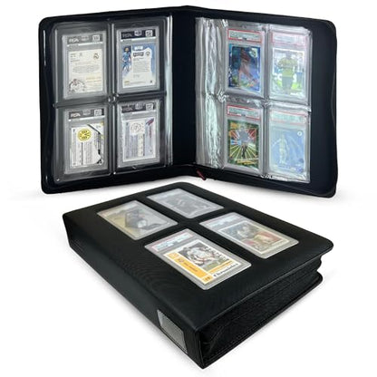 Premium Card Slab Binder – Black Zip Binder for PSA, CGC, CSG, One Touch Slabs - 360° Protection | Trading Card Storage Case (with Display Window) - style: With Display Window