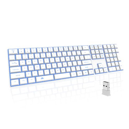 POWZAN Wireless Backlit Keyboard Quiet - Computer Rechargeable Ergonomic Light UP Keyboard, Silent Keys Full Size Compatible for Windows, Desktop, Laptop, PC, Gaming, PS5 - White - color: White