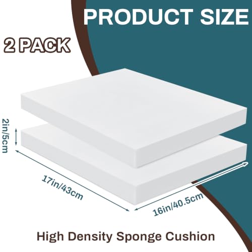 Frienda 2 Pack 2" x 16" x 17"Upholstery High Density Foam Cushion Replacement Square Cut to Size Foam Couch for Chair Couches Padding Shipping Packing DIY Cosplay Projects(White) - color: White, size: 2" X 16" X 17", style: Square