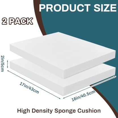 Frienda 2 Pack 2" x 16" x 17"Upholstery High Density Foam Cushion Replacement Square Cut to Size Foam Couch for Chair Couches Padding Shipping Packing DIY Cosplay Projects(White) - color: White, size: 2" X 16" X 17", style: Square
