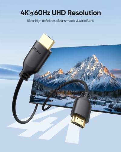 Thin HDMI Cable 6FT 2-Pack, Ultra Slim HDMI Cable Flexible 4K@60Hz | High Speed HDMI Cord Support HDR, ARC, 18Gbps, 2K@144Hz, 1080P Compatible with HDTV, Monitor, Laptop, PS5/PS4, Blu-ray Player