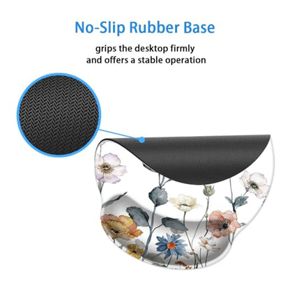 Mouse Pad with Wrist Support, Ergonomic Mouse Pad with Memory Foam Wrist Rest Cushion, Non-Slip Rubber Base Gaming Mice Pad for Home Office Computer Laptop,Cute Flowers - color: Cute Flowers