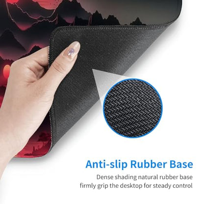 Extended Gaming Mouse Pad, Large Desk Mat XL Anime Mouse Pad Waterproof with Stitched Edges, Non-Slip Desktop Pad for Home and Office, Level Up Your 31.5x11.8 Inch (Darkness Red Moon3) - color: Darkness Red Moon3