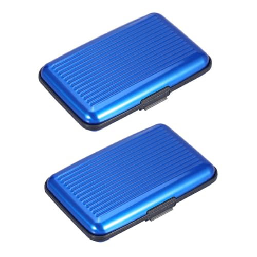 2 Pack Metal Credit Card Holder Aluminum Wallet RFID Blocking Slim Card Case Hard Shell Card Holder Wallet for Men Women Business Travel (Blue) - color: Blue
