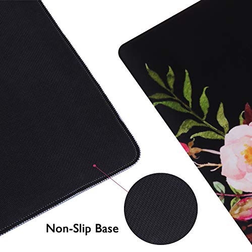 iCasso Extended Gaming Mouse Pad,35.4 x 15.7in Desk Pad,Flower | Non-Slip Rubber Base Mousepad with Stitched Edges,Waterproof Keyboard Mouse Mat Desk Pad for Work Home - color: Flower