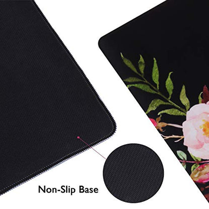 iCasso Extended Gaming Mouse Pad,35.4 x 15.7in Desk Pad,Flower | Non-Slip Rubber Base Mousepad with Stitched Edges,Waterproof Keyboard Mouse Mat Desk Pad for Work Home - color: Flower