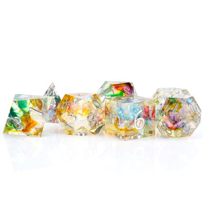 Haxtec Galaxy DND Dice Set Sharp Edge Resin Polyhedral Dice, Holographic Style D&D Dice with Metal Case, Handmade Irridescent Mylar Inside Dice Set for Dungeons and Dragons TTRPG, DND Gift - color: Rainbow