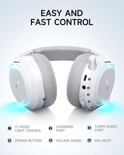 Picun G2 Wireless Gaming Headset, Over-Ear 7.1 Virtual Surround Sound, 2.4GHz/Bluetooth 5.4/Wired, 5ms Ultra-Low Latency, 100H Battery, ENC Noise-Canceling Mic, RGB, for PC PS5 PS4 Switch (Grey) - color: Grey