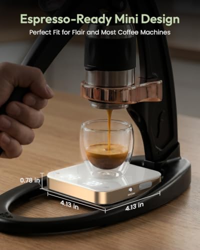 Maestri House S2 Espresso Coffee Scale with Timer 0.1g Precision Shot Scale | USB-C Rechargeable, Dual Timing Modes, 2kg/0.1g Digital Scale with Borosilicate Glass Top for Espresso and Pour-Over Brewing - color: White&Gold